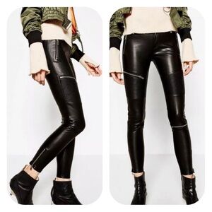 NWT Zara L The Biker faux leather black moto pants